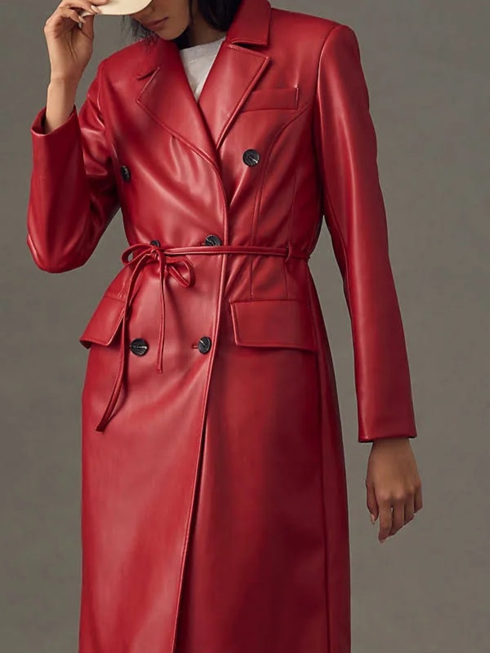 Avec Les Filles Red Faux-Leather Trench Coat Anthropologie